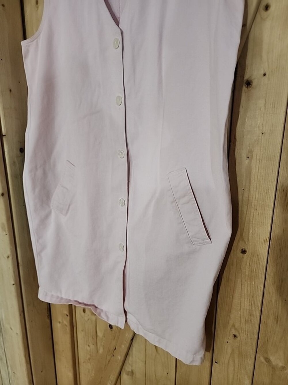 Pink Denim Button Front Jumper Dress Women's Large Cotton Mother Of Pearl Button